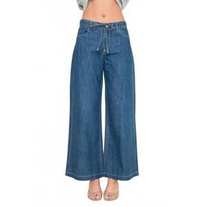 NEW FORE COLLECTION drawstring waist wide leg pants in denim
